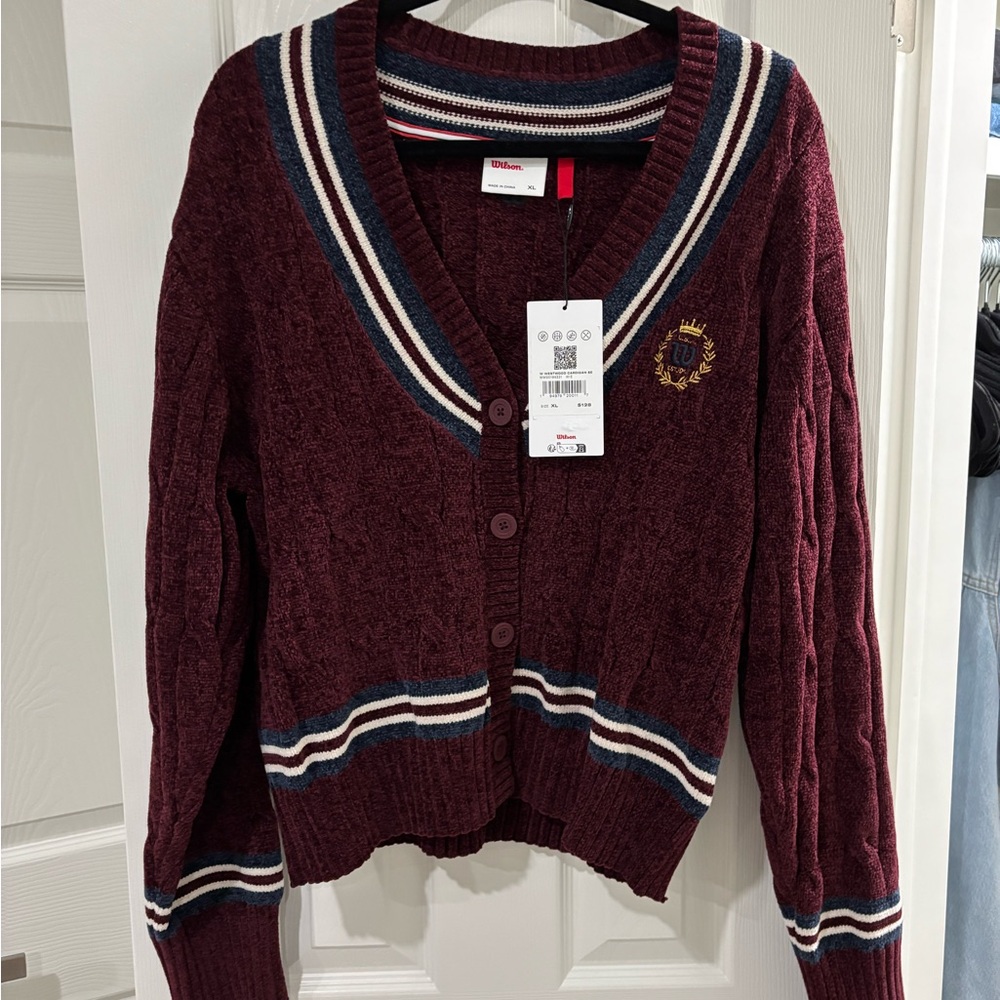 Wilson Maroon V-Neck Cardigan with Stripes